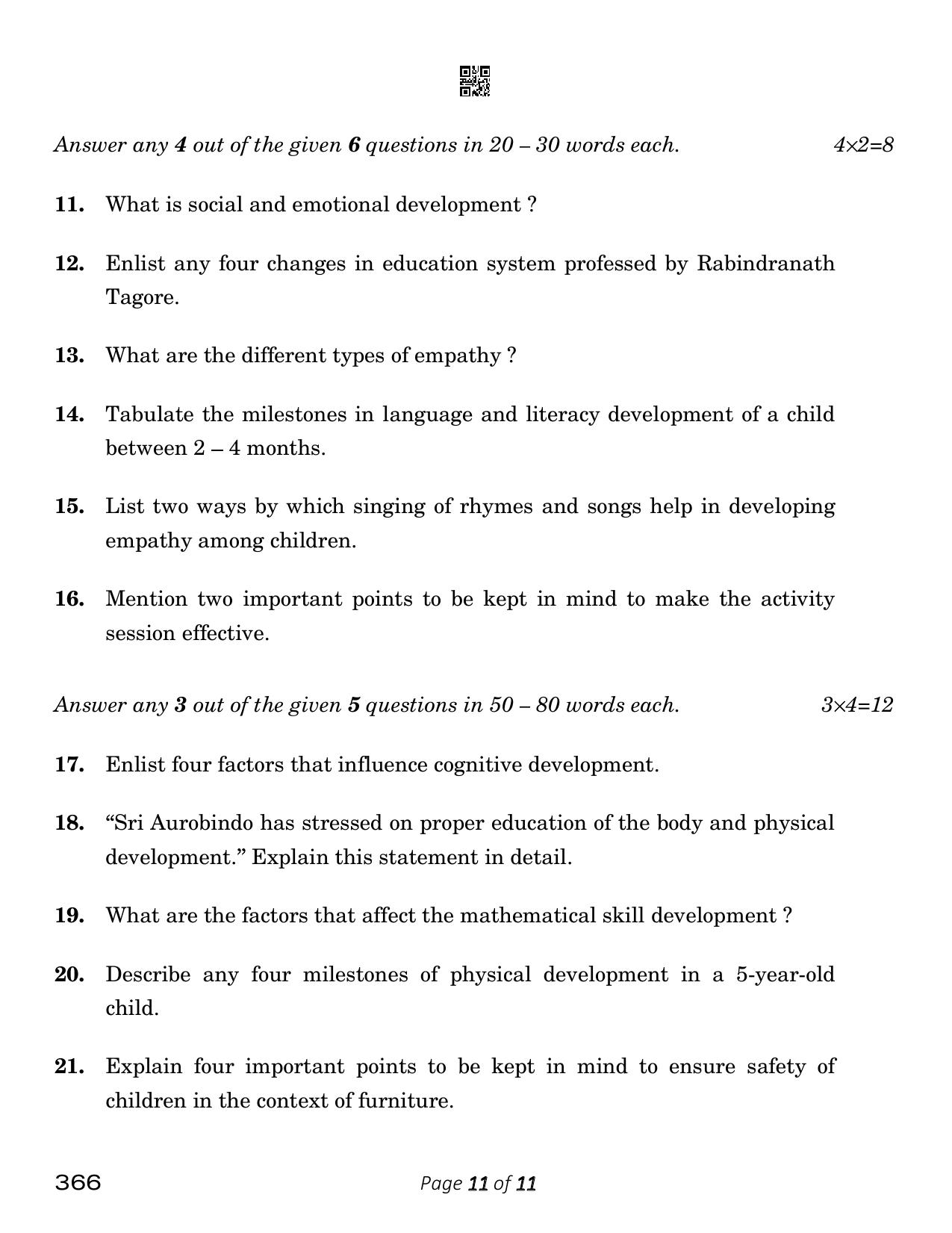 CBSE Class 12 Early Childhood Care & Education (Compartment) 2023 Question Paper - Page 11
