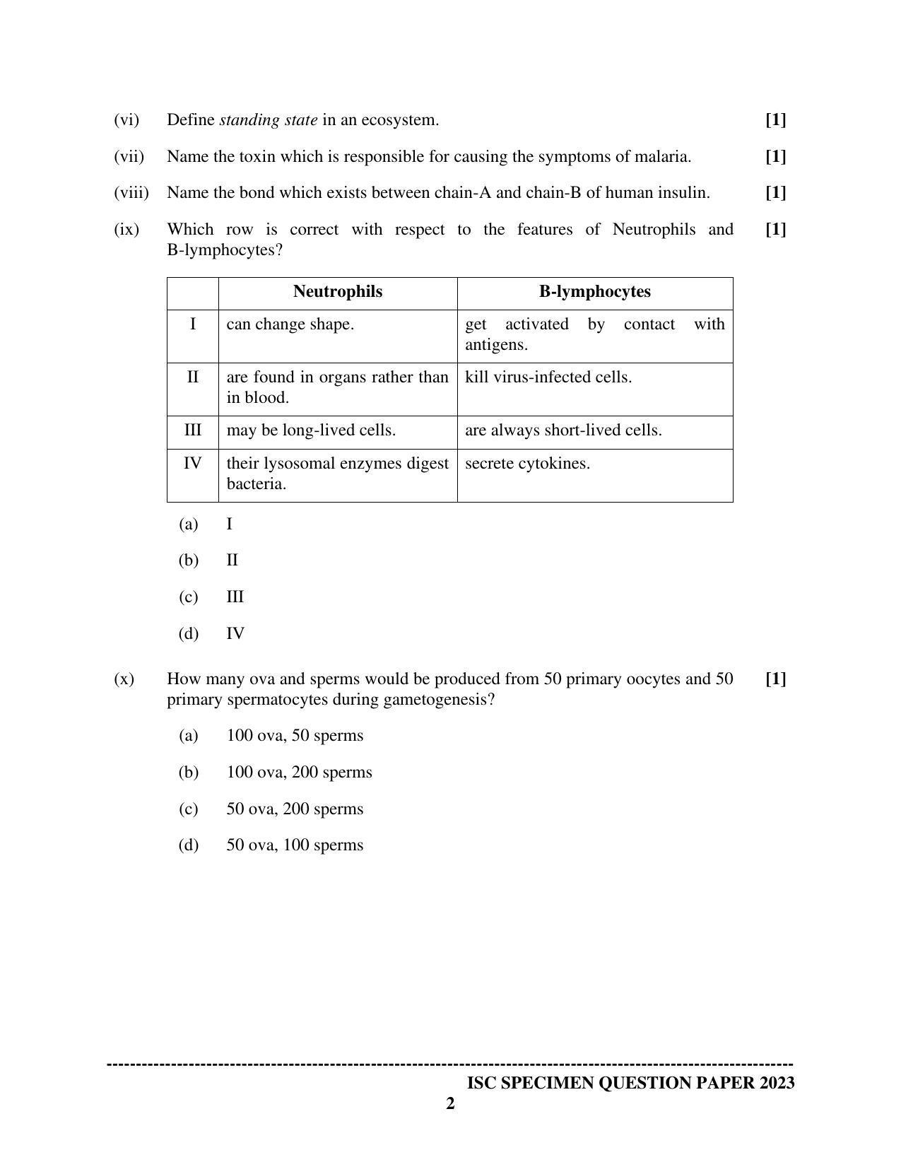 ISC Class 12 Biology Paper 1 Sample Paper 2023 - Page 2