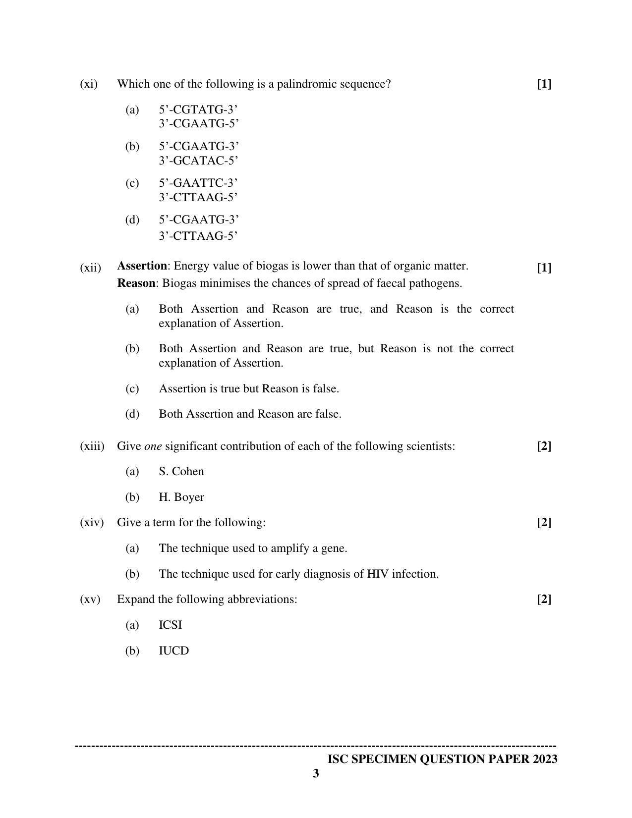 ISC Class 12 Biology Paper 1 Sample Paper 2023 - Page 3