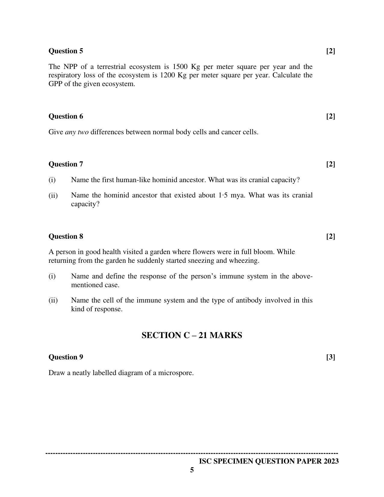 ISC Class 12 Biology Paper 1 Sample Paper 2023 - Page 5