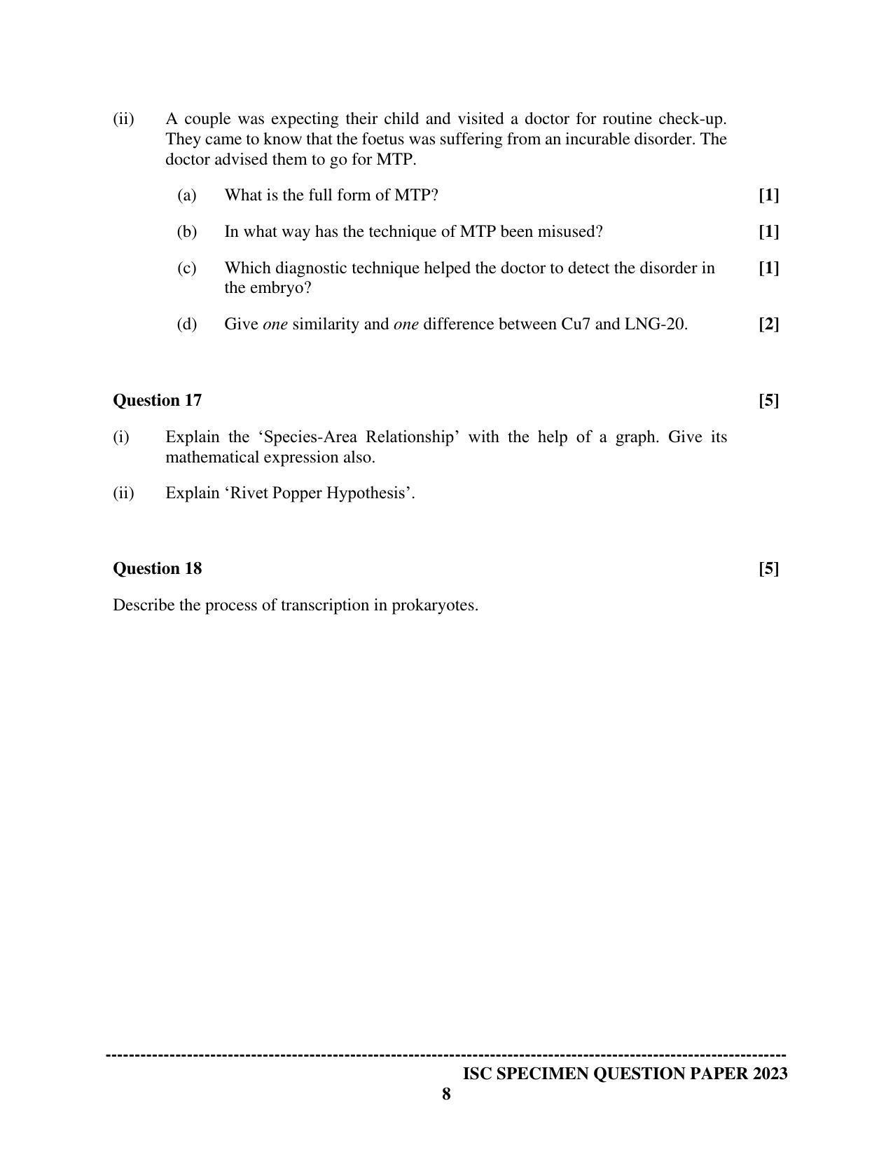 ISC Class 12 Biology Paper 1 Sample Paper 2023 - Page 8