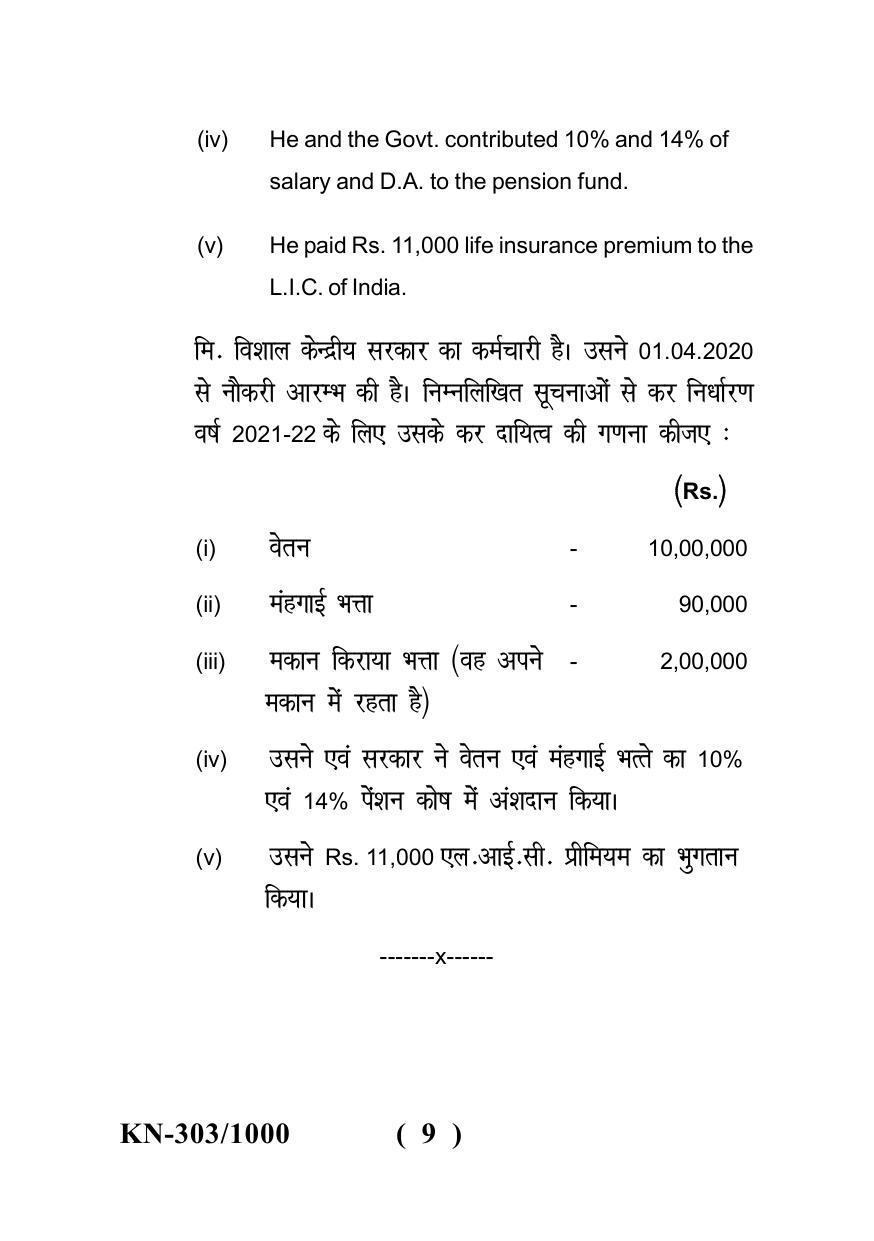 Sarguja University Question Paper - 2022 : B.Com. Part One (10+2+3) 3 Y DC (New Course)II.Income Tax Law III.Practical & Viva-voce (TPP) Paper II - Page 9