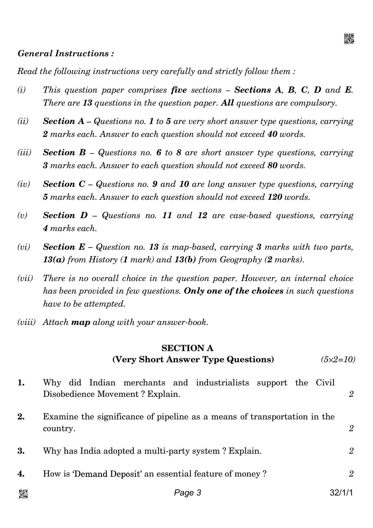CBSE Class 10 32-1-1 Social Science 2022 Question Paper - Page 3
