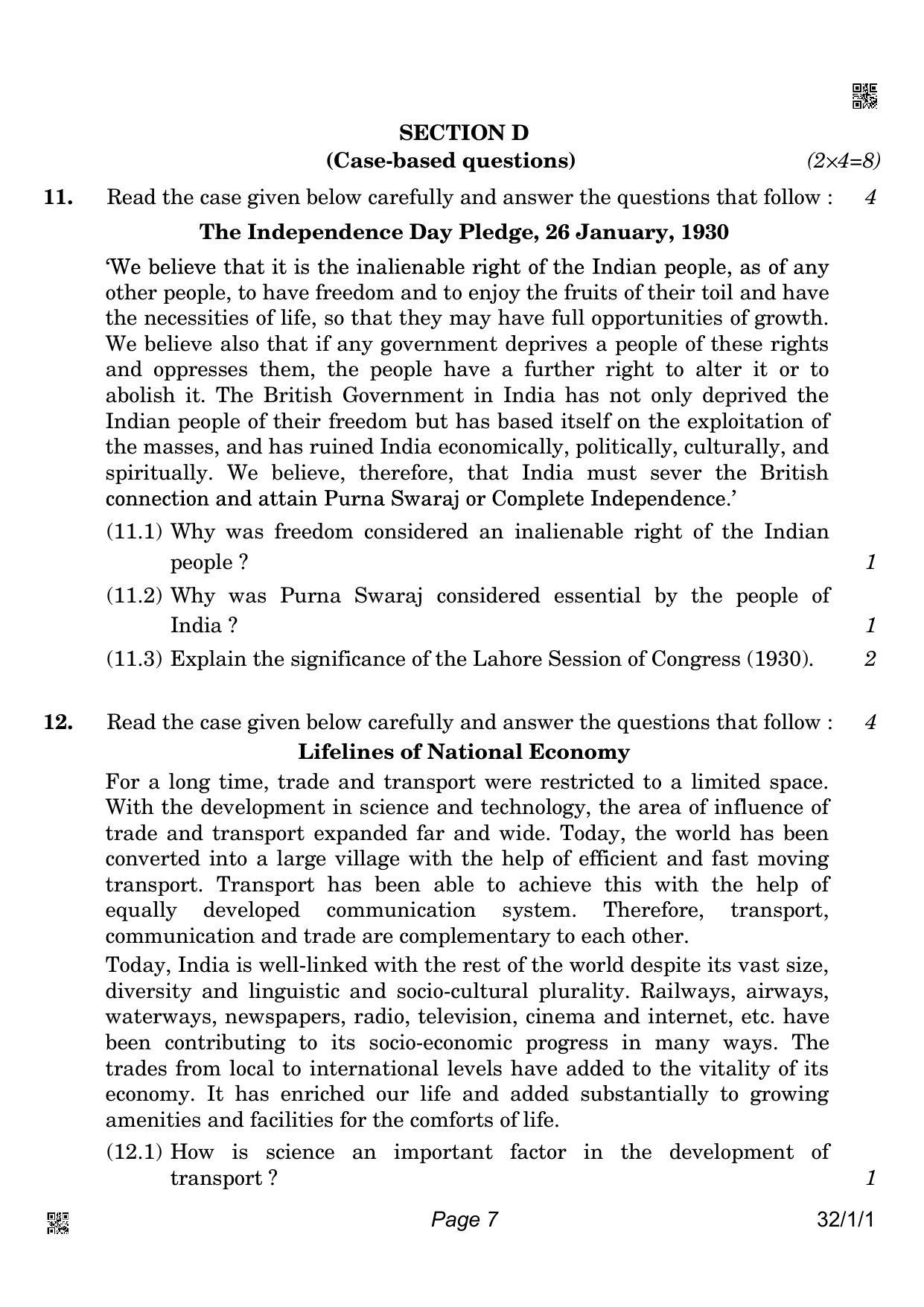 CBSE Class 10 32-1-1 Social Science 2022 Question Paper - Page 7