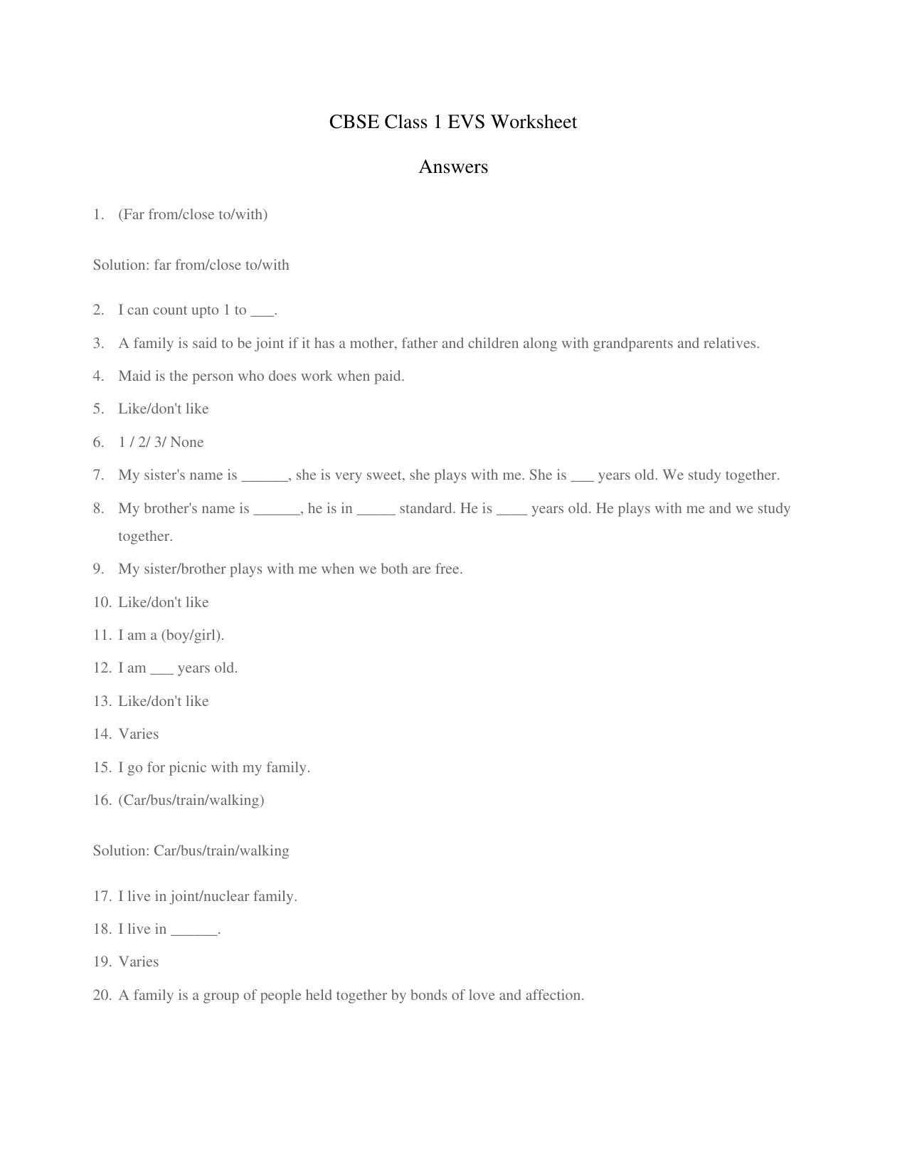 CBSE Class 1 EVS About Me Worksheets - Page 3