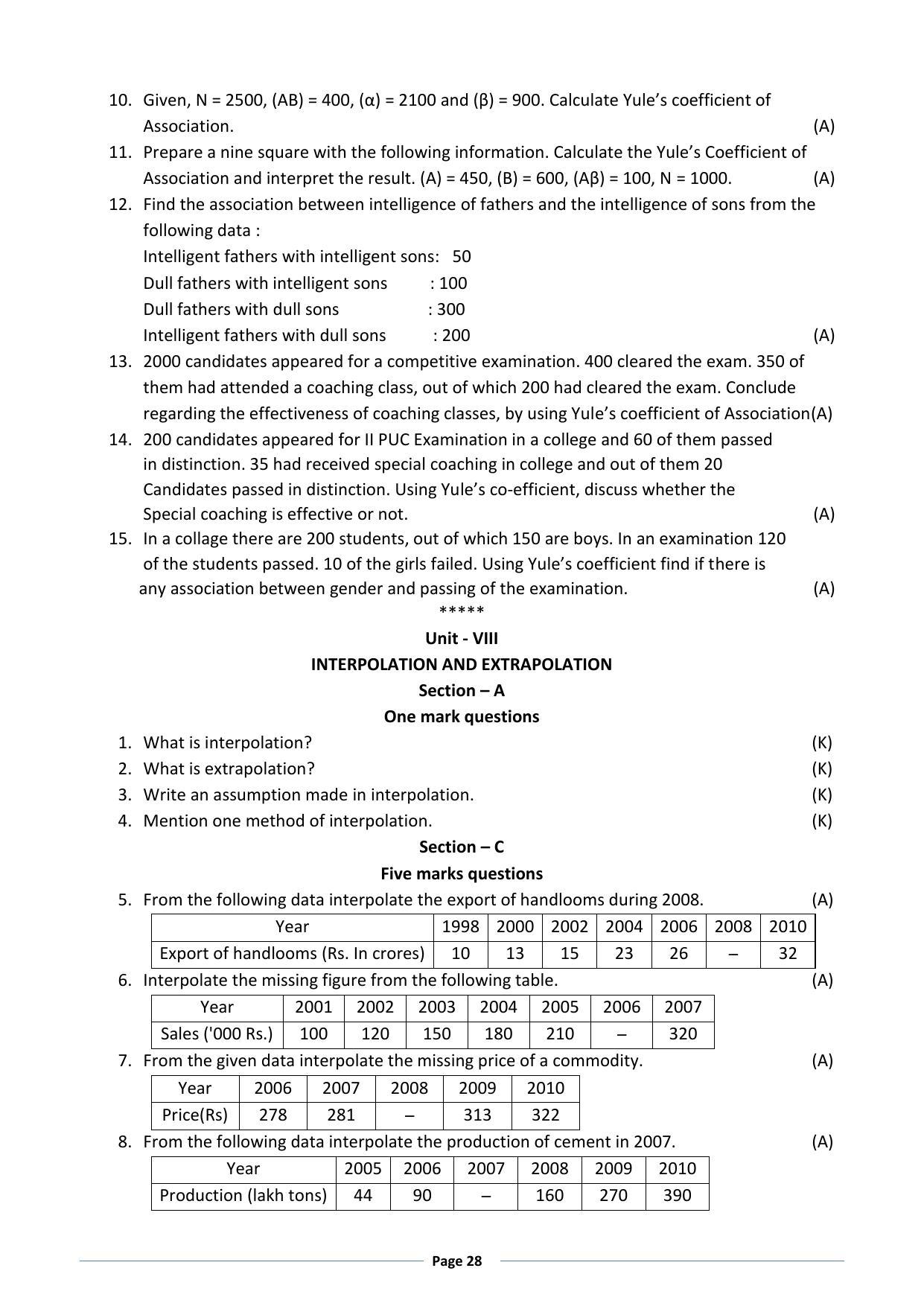 Karnataka 1st PUC Question Bank for Statistics - Page 28