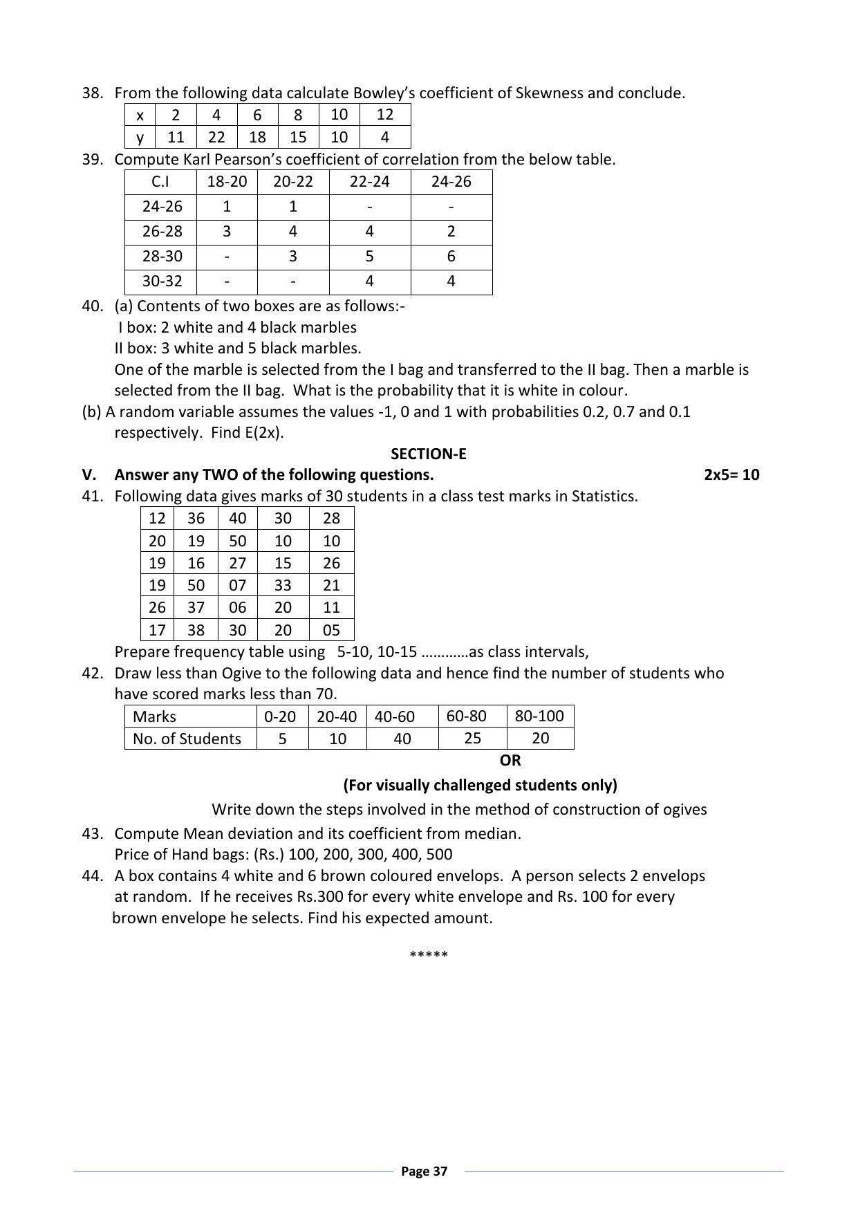 Karnataka 1st PUC Question Bank for Statistics - Page 37