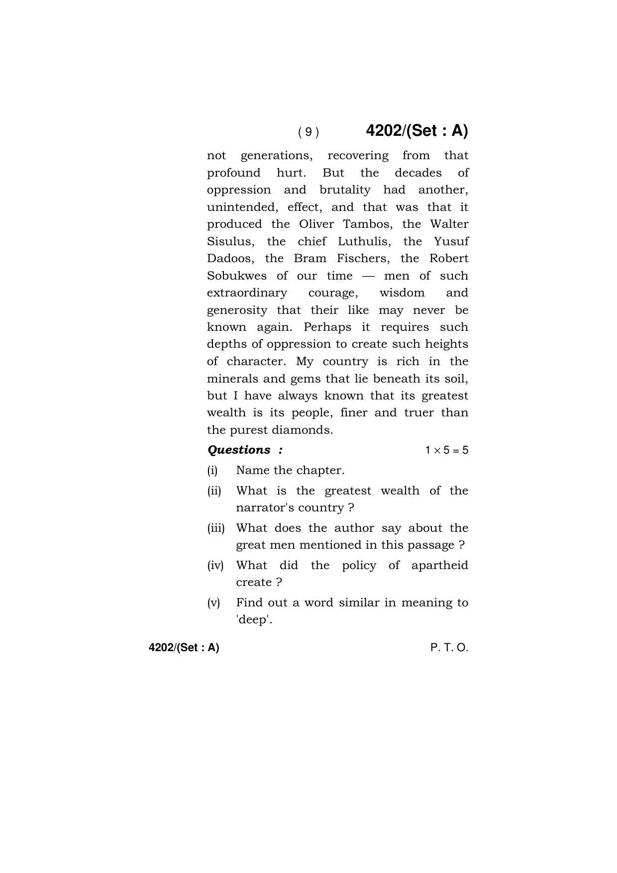Haryana Board HBSE Class 10 English (All Set) 2019 Question Paper - Page 9