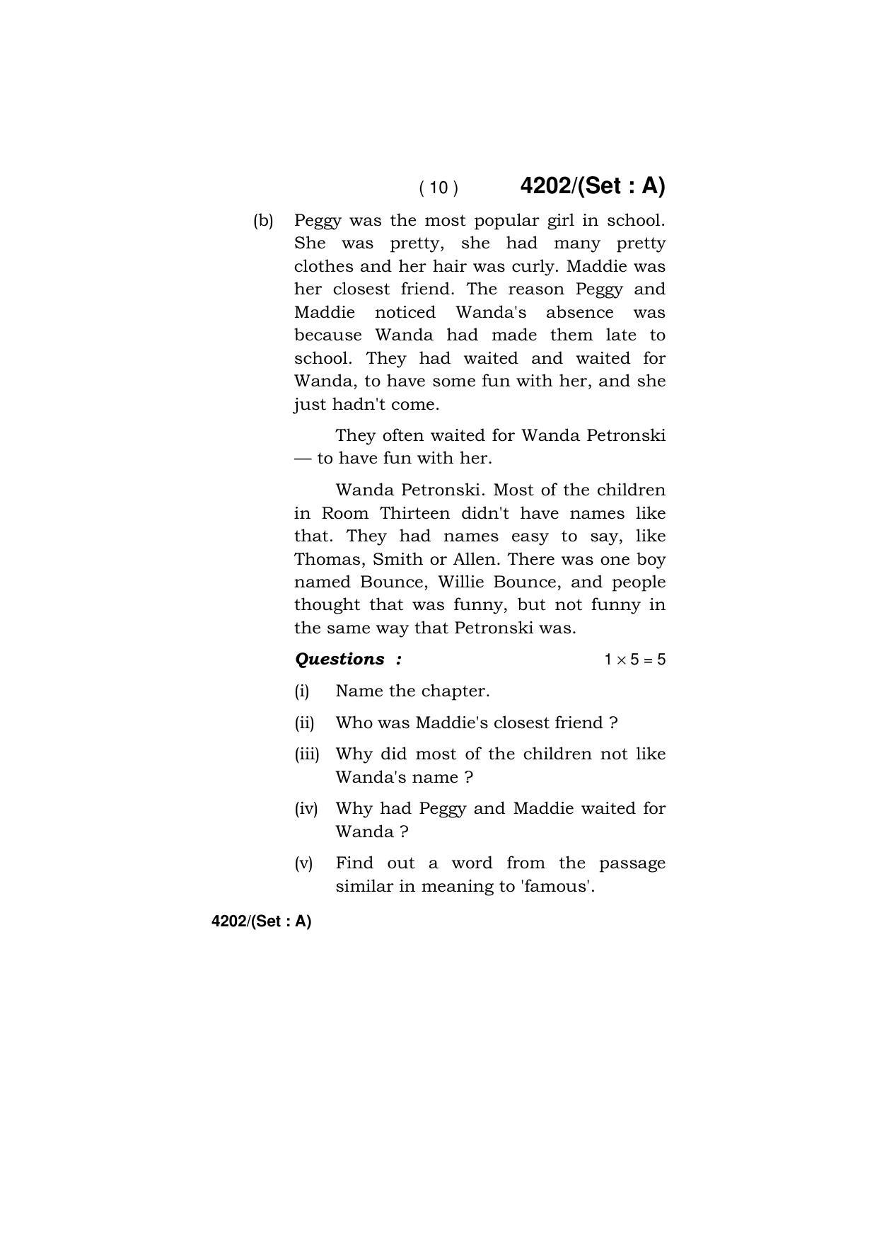 Haryana Board HBSE Class 10 English (All Set) 2019 Question Paper - Page 10