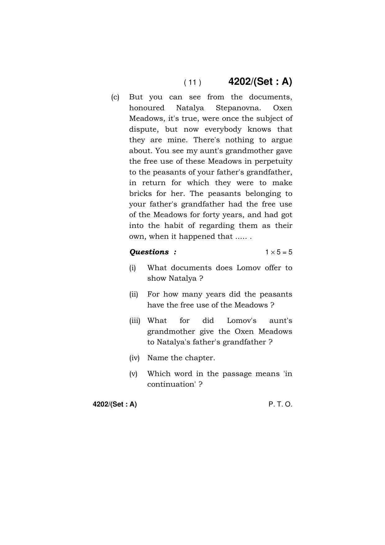 Haryana Board HBSE Class 10 English (All Set) 2019 Question Paper - Page 11