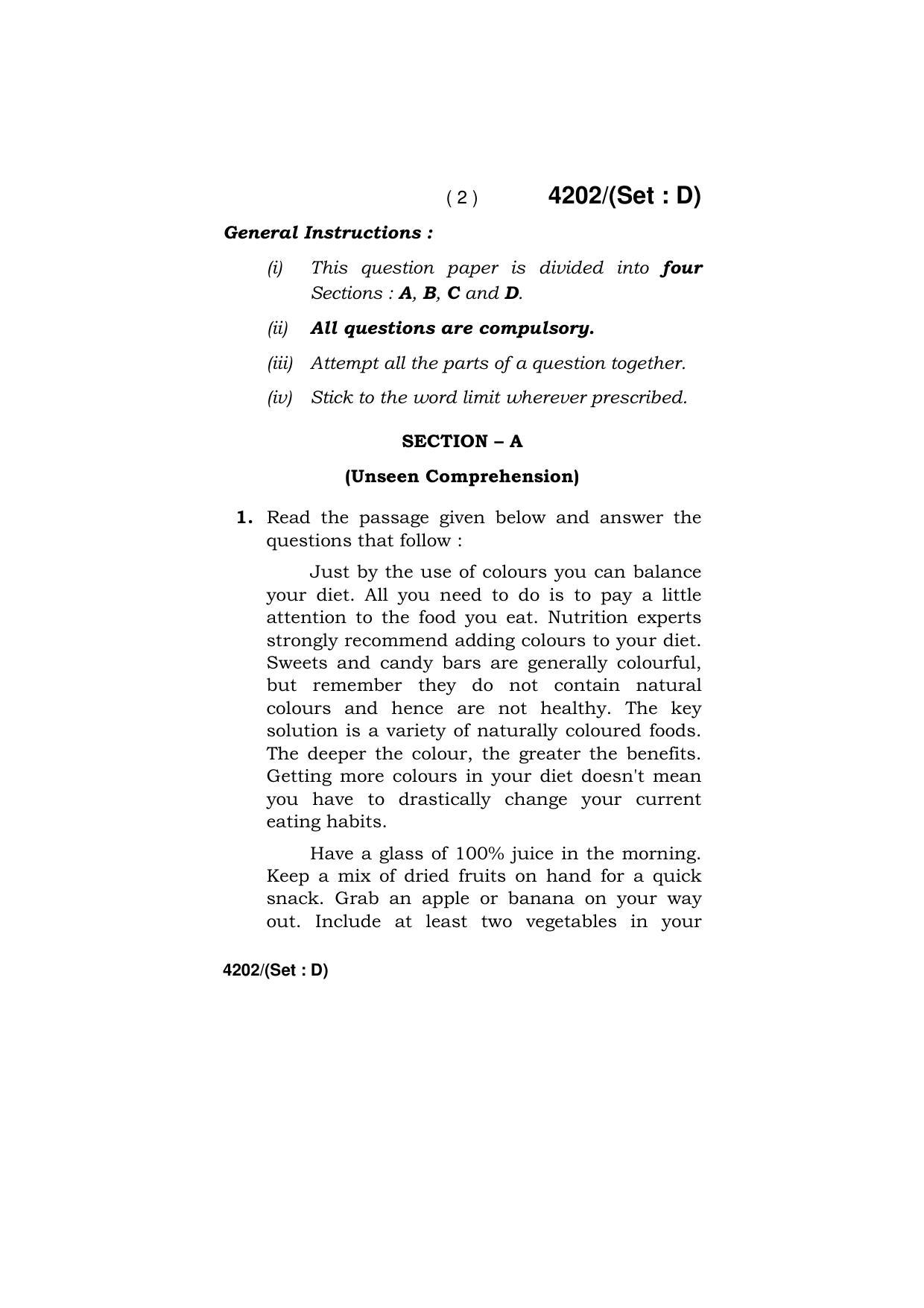 Haryana Board HBSE Class 10 English (All Set) 2019 Question Paper - Page 50