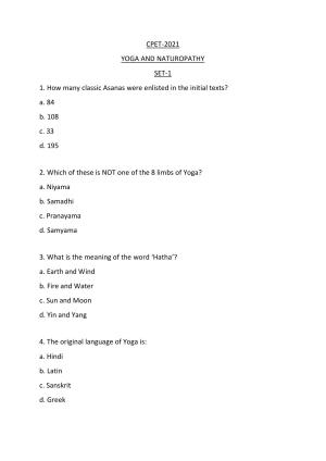 Odisha CPET 2021 YOGA & NATUROPATHY Question Paper