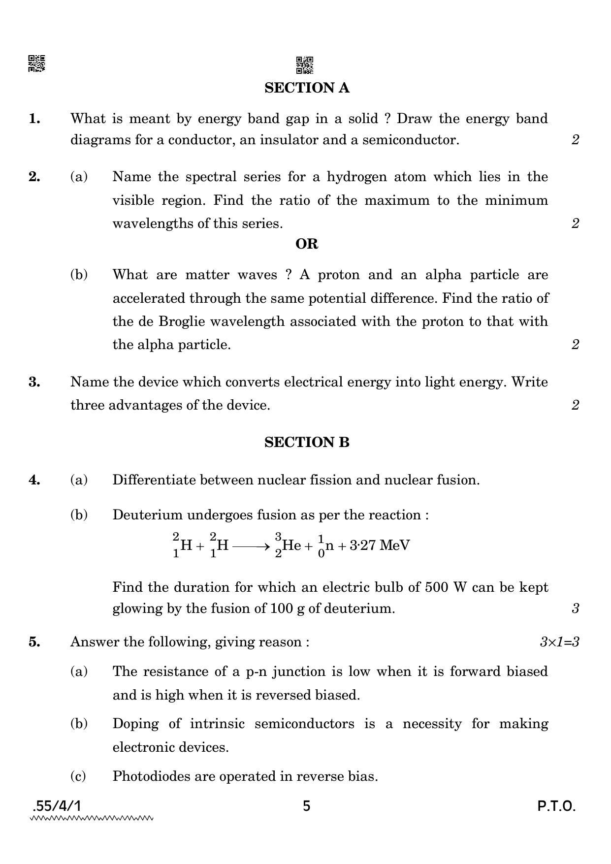 CBSE Class 12 55-4-1 Physics 2022 Question Paper - Page 5