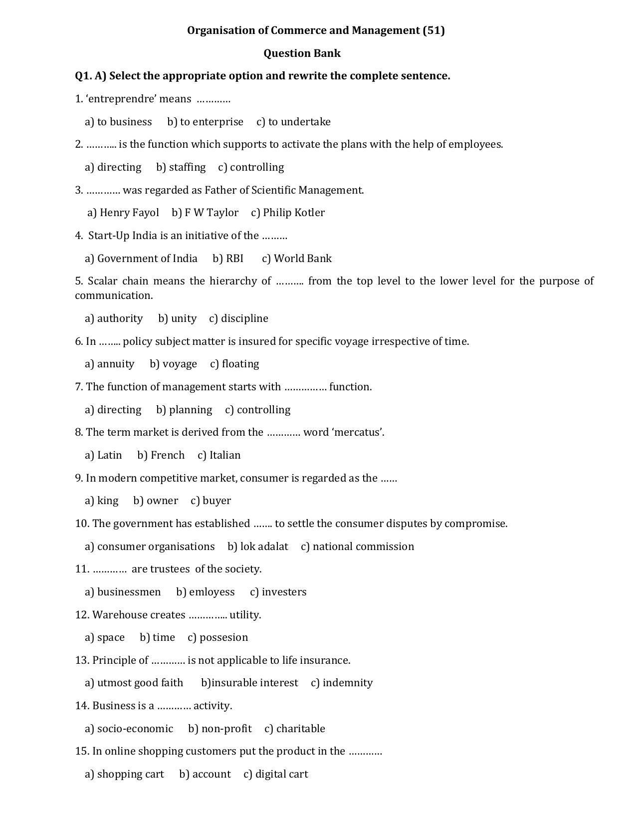 Maharashtra Board Class 12 Organisation of Commerce and Management	Sample Papers - Page 2
