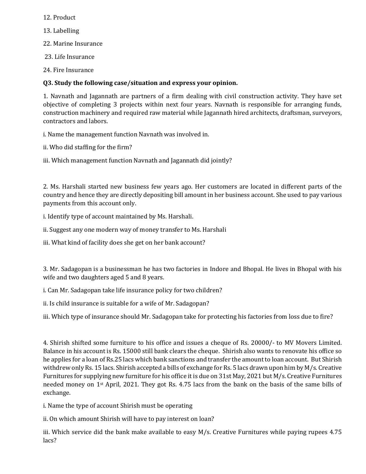 Maharashtra Board Class 12 Organisation of Commerce and Management	Sample Papers - Page 9