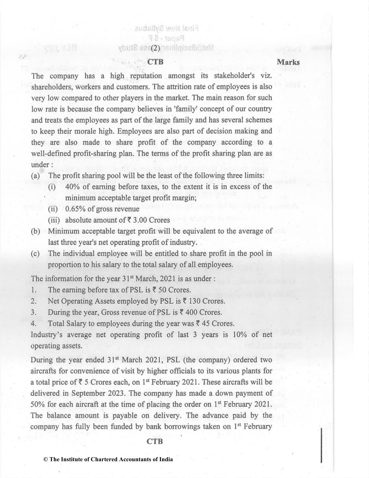 CA Final May 2022 Question Paper - Paper 6F – Multidisciplinary Case Study - Page 2