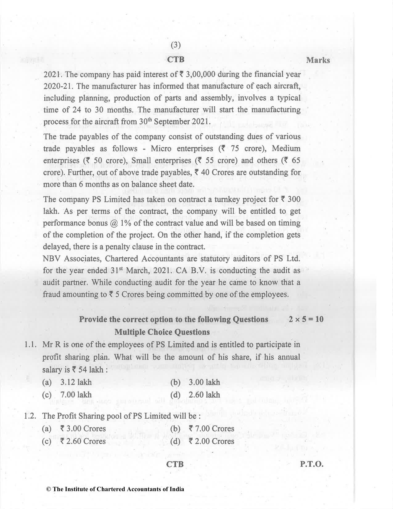 CA Final May 2022 Question Paper - Paper 6F – Multidisciplinary Case Study - Page 3