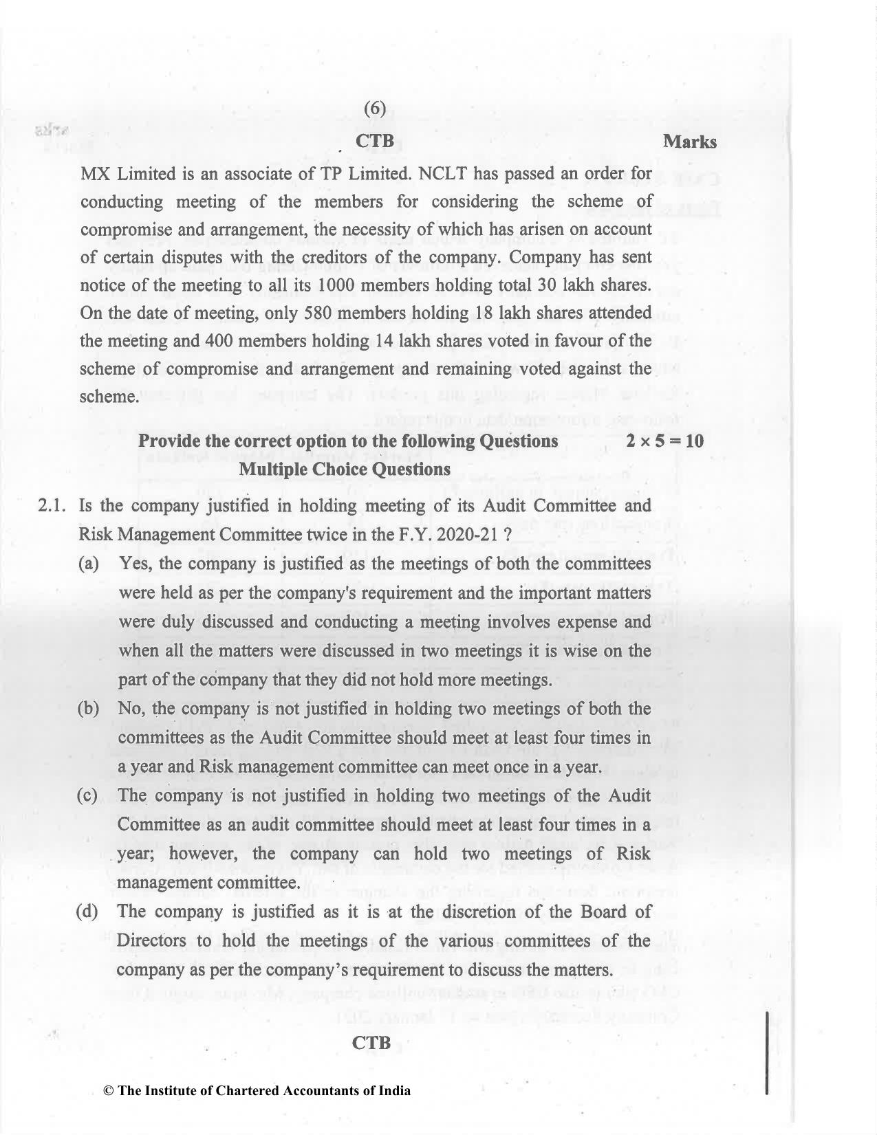 CA Final May 2022 Question Paper - Paper 6F – Multidisciplinary Case Study - Page 6