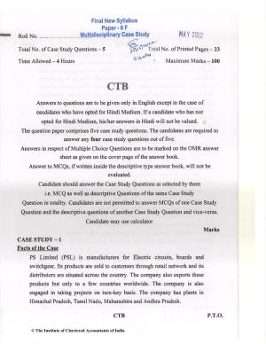 CA Final May 2022 Question Paper - Paper 6F – Multidisciplinary Case Study