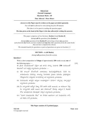 ICSE Class 10 TELUGU 2023 Question Paper