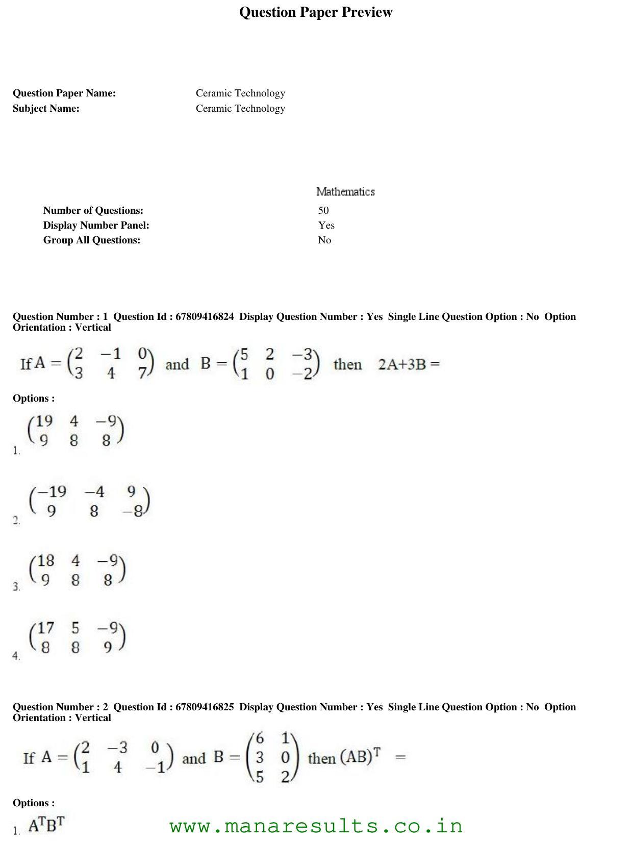 AP ECET 2018 - Ceramic Engineering Old Previous Question Papers - Page 1