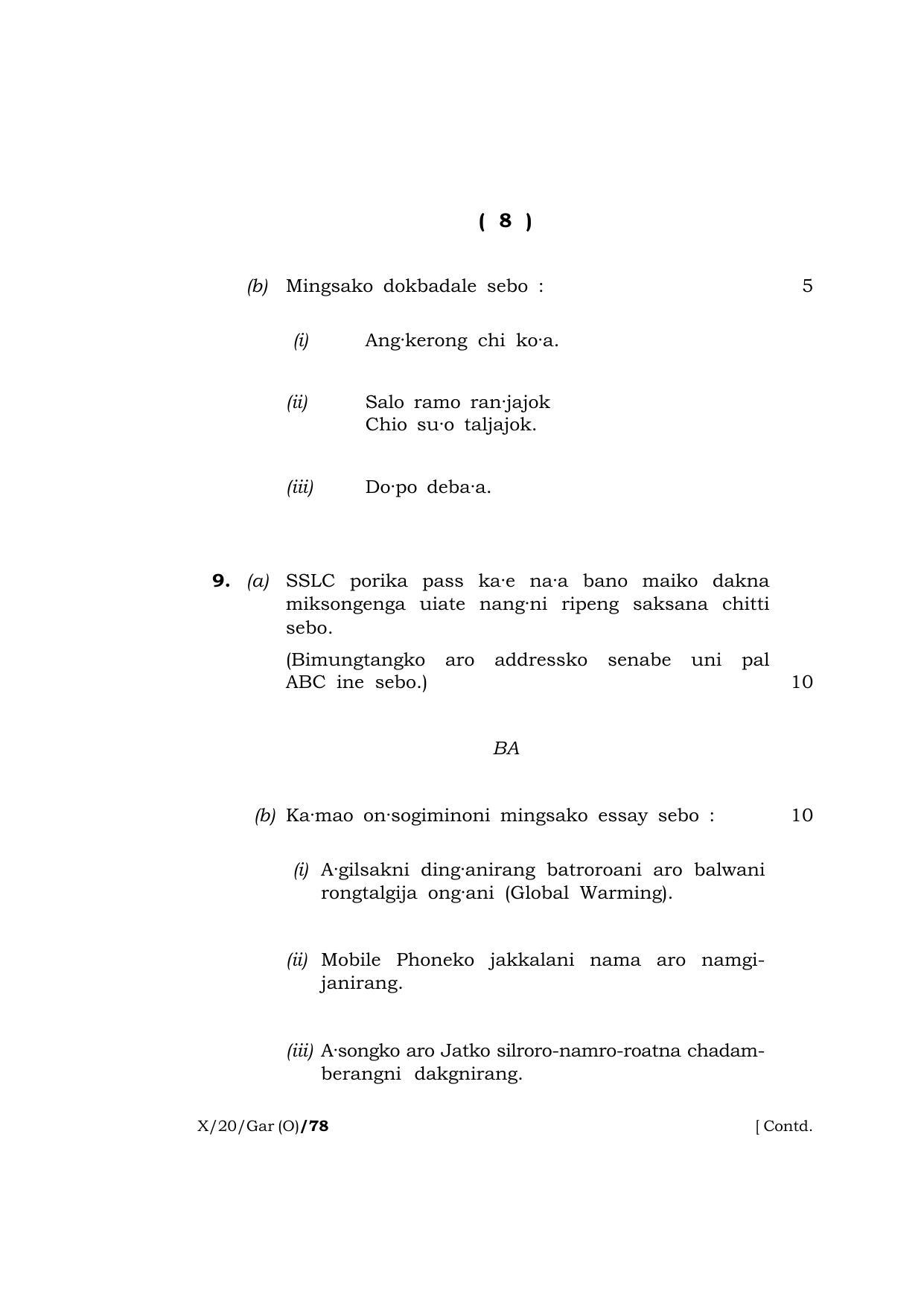 Meghalaya Board (MBOSE) Class 10 GARO ( INDIAN LANGUAGE ) ( Old Course ) 2020 Question Paper - Page 8