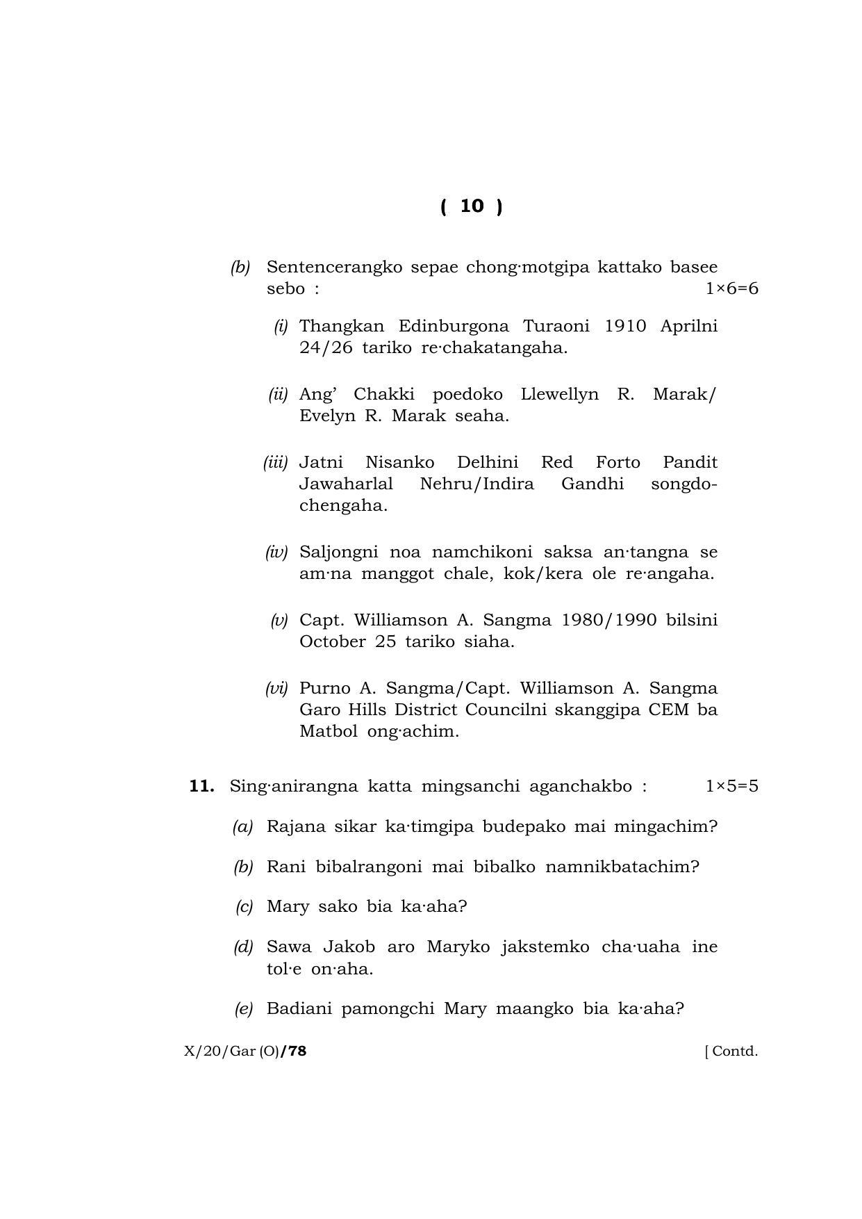Meghalaya Board (MBOSE) Class 10 GARO ( INDIAN LANGUAGE ) ( Old Course ) 2020 Question Paper - Page 10