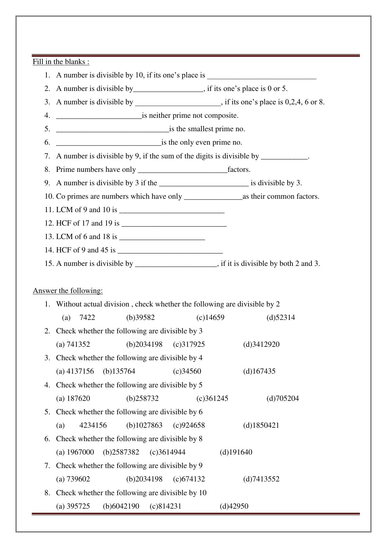 Worksheet for Class 5 Maths Assignment 33 - Page 1