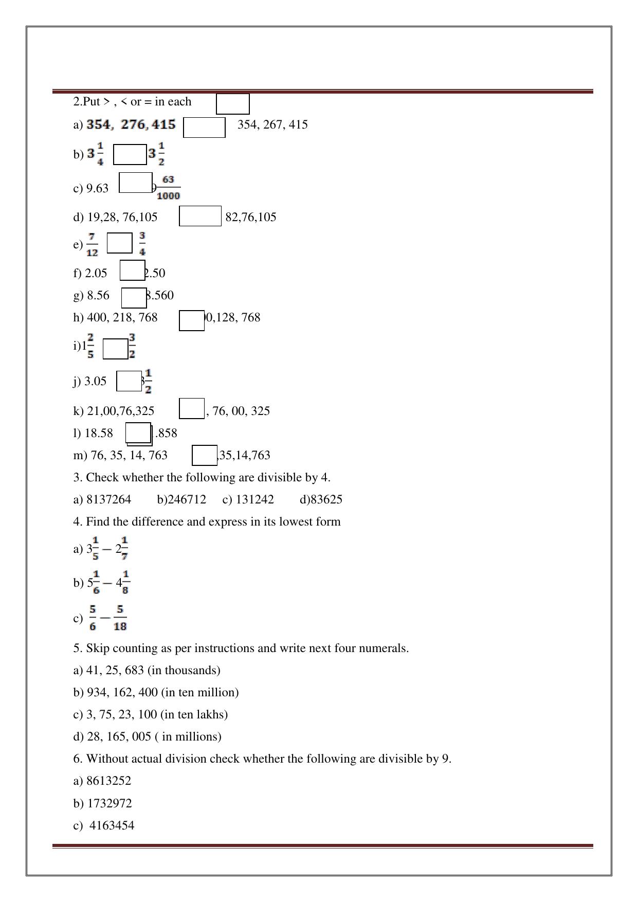 Worksheet for Class 5 Maths Assignment 33 - Page 6