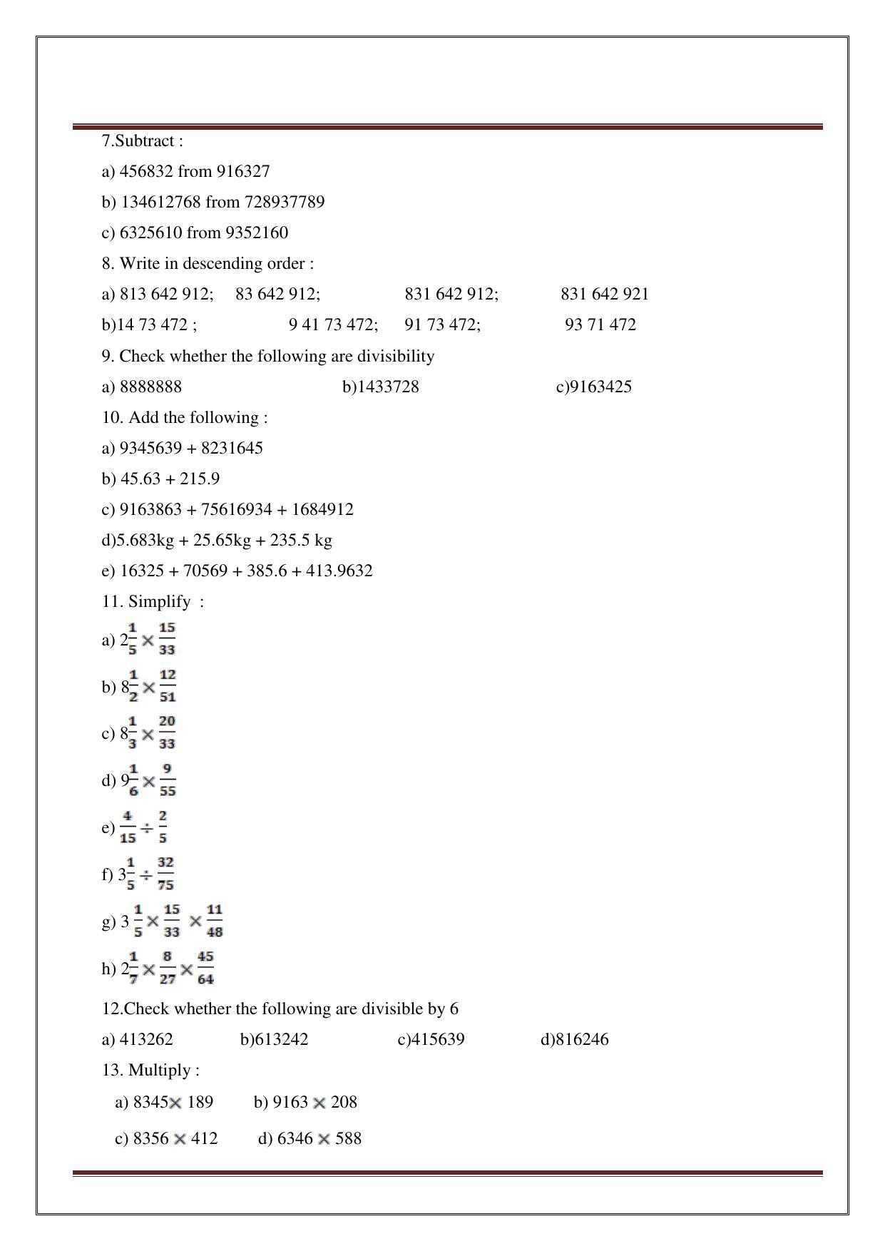 Worksheet for Class 5 Maths Assignment 33 - Page 7