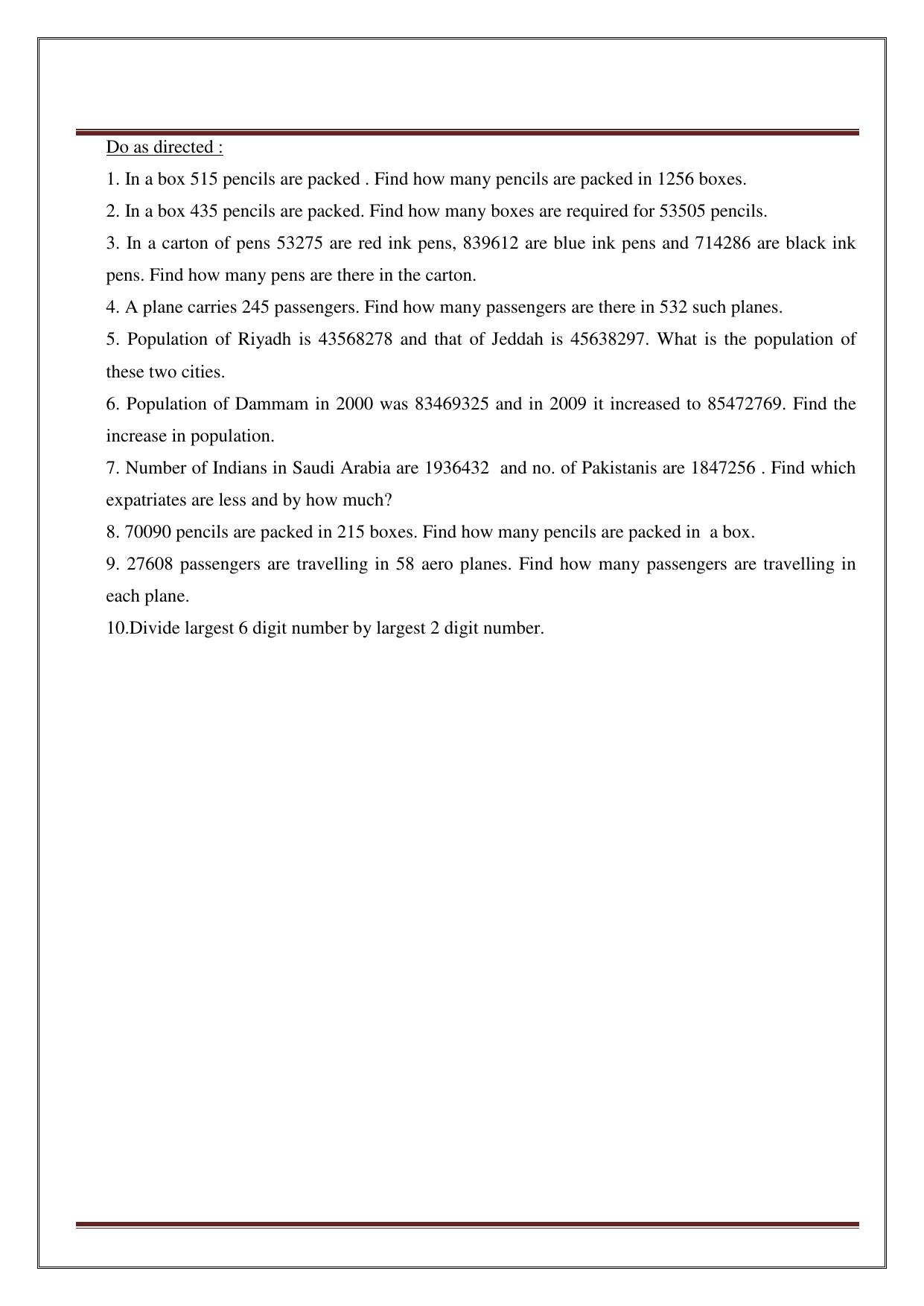 Worksheet for Class 5 Maths Assignment 33 - Page 9