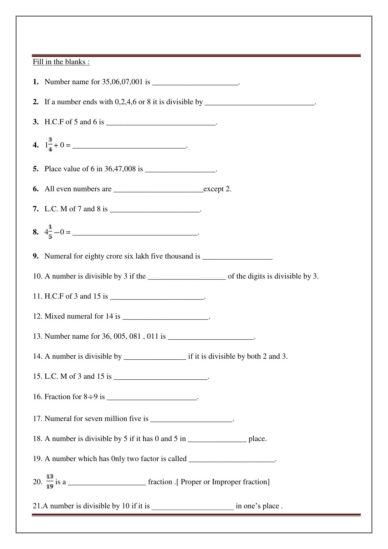 Worksheet for Class 5 Maths Assignment 33 - Page 24