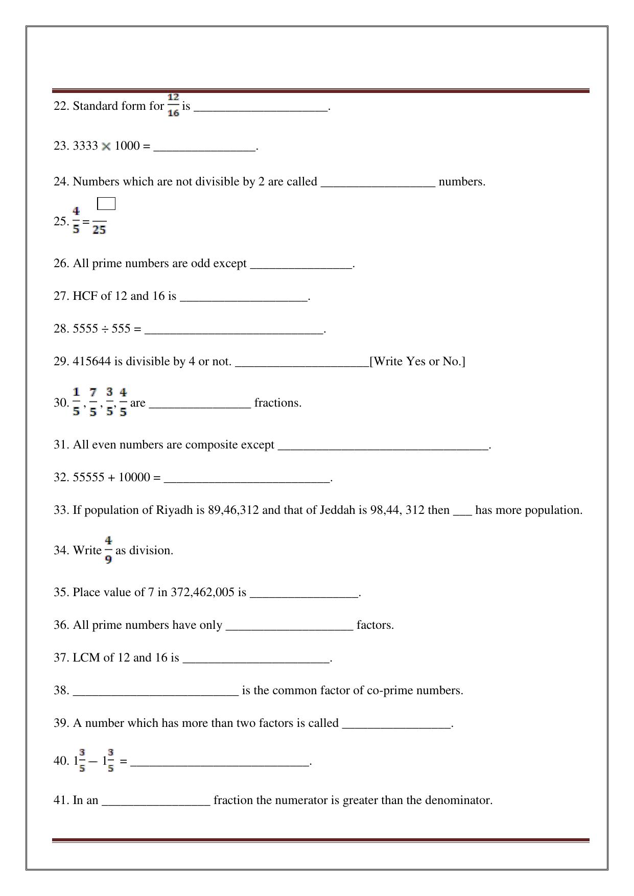 Worksheet for Class 5 Maths Assignment 33 - Page 25