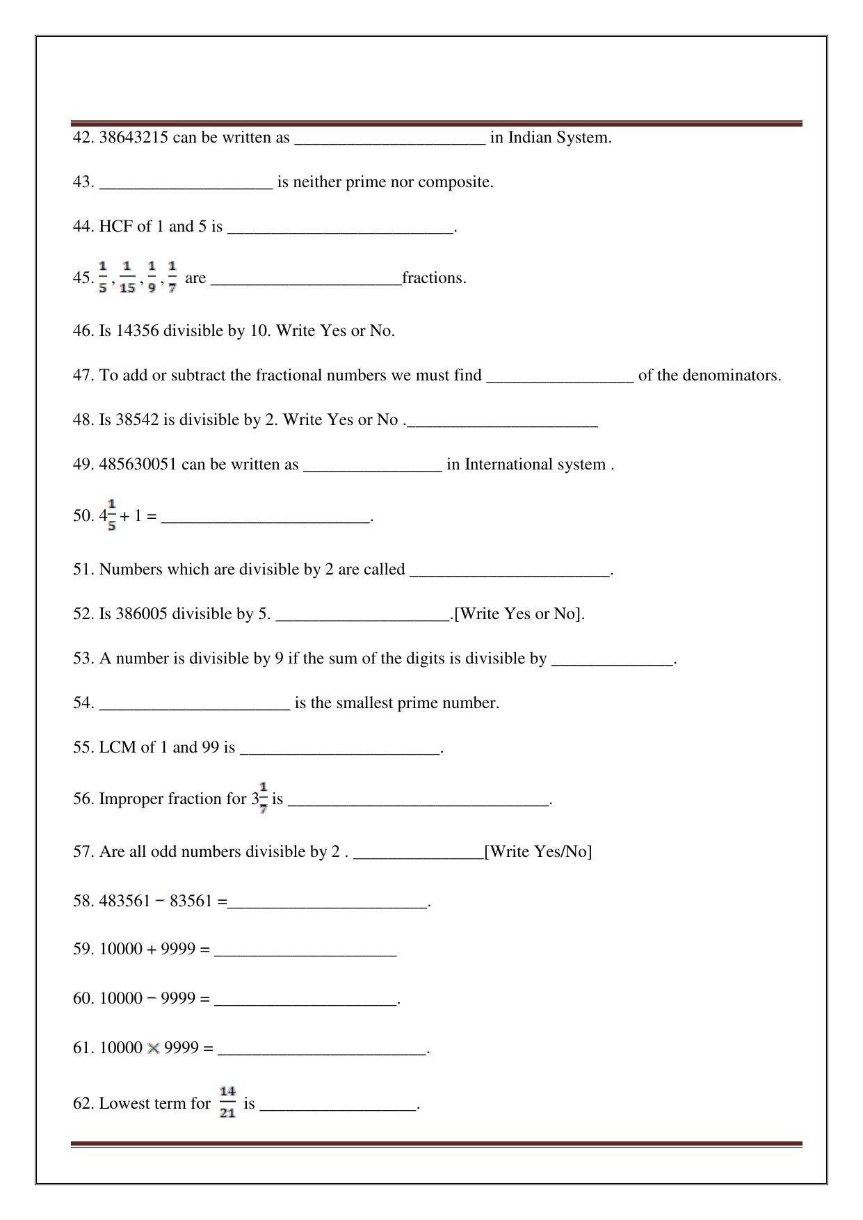 Worksheet for Class 5 Maths Assignment 33 - Page 26