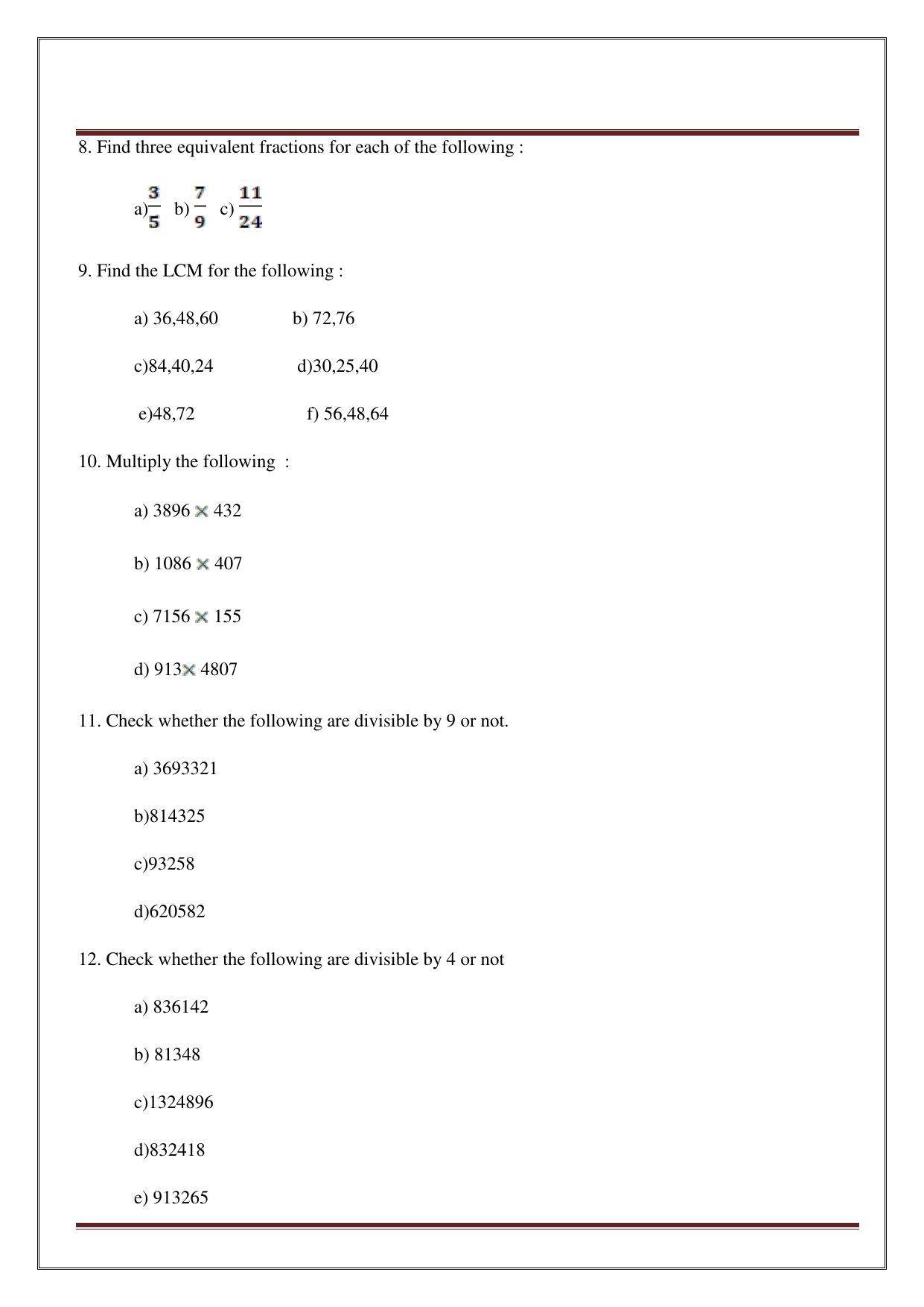 Worksheet for Class 5 Maths Assignment 33 - Page 29