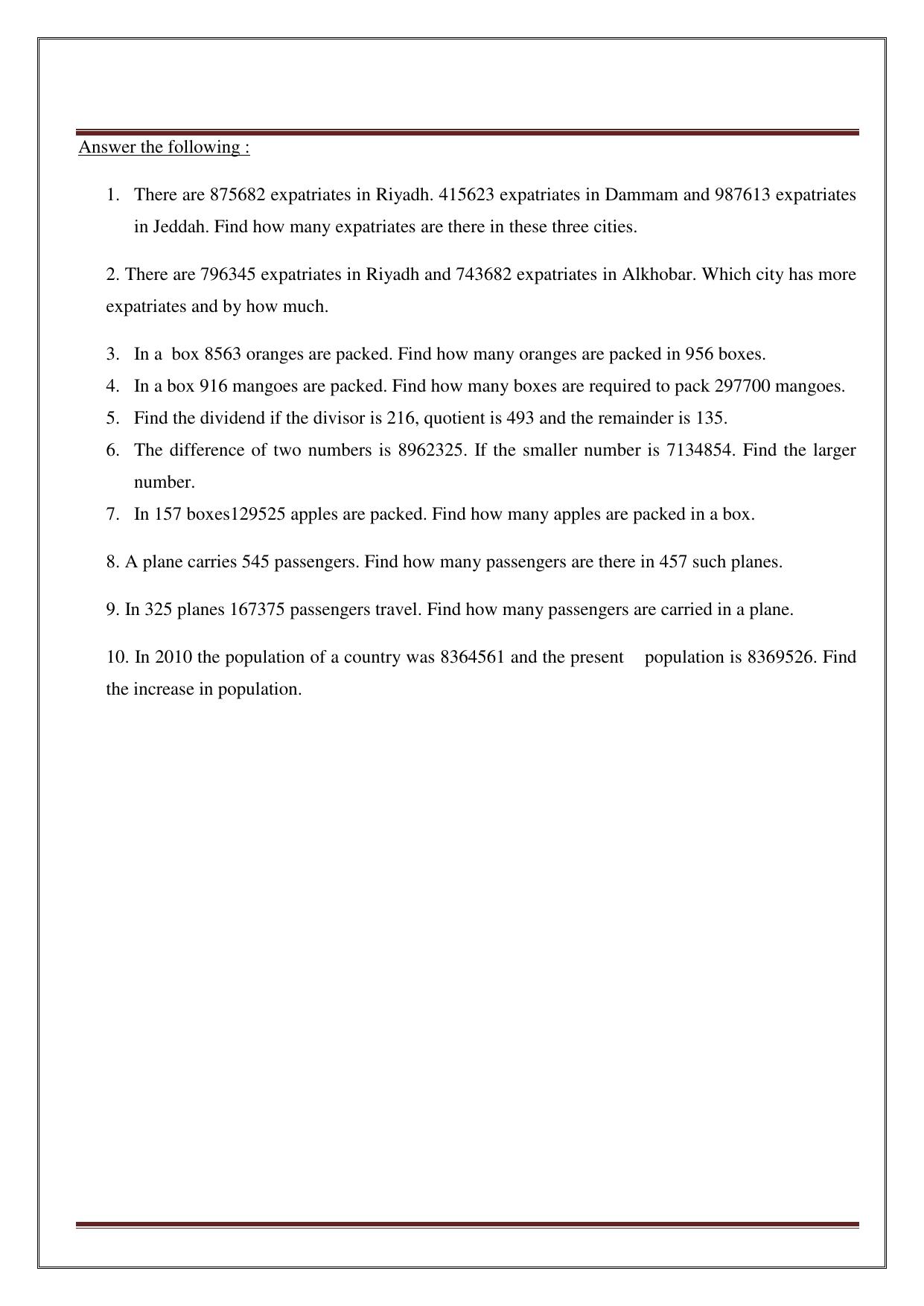 Worksheet for Class 5 Maths Assignment 33 - Page 31