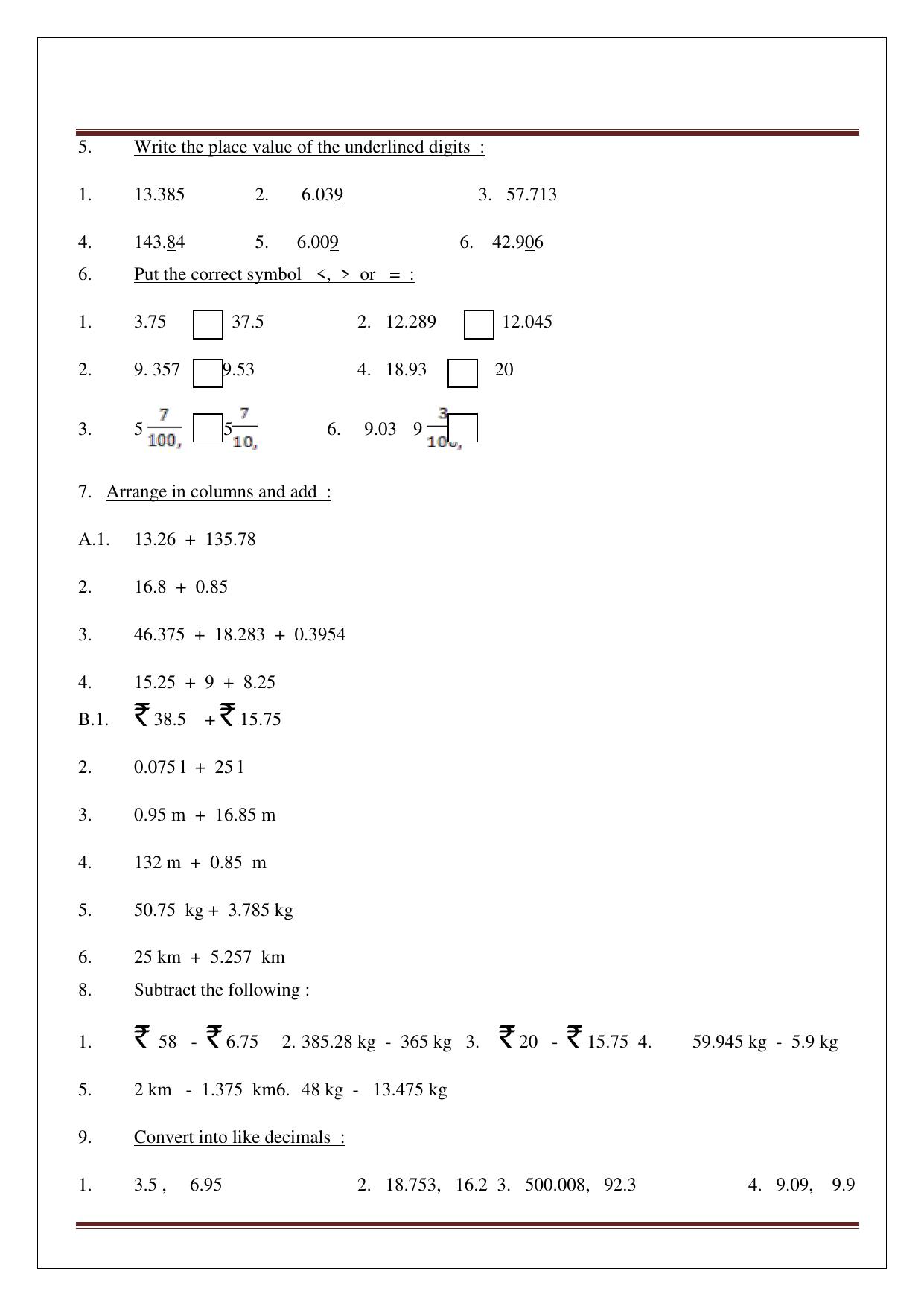 Worksheet for Class 5 Maths Assignment 33 - Page 33