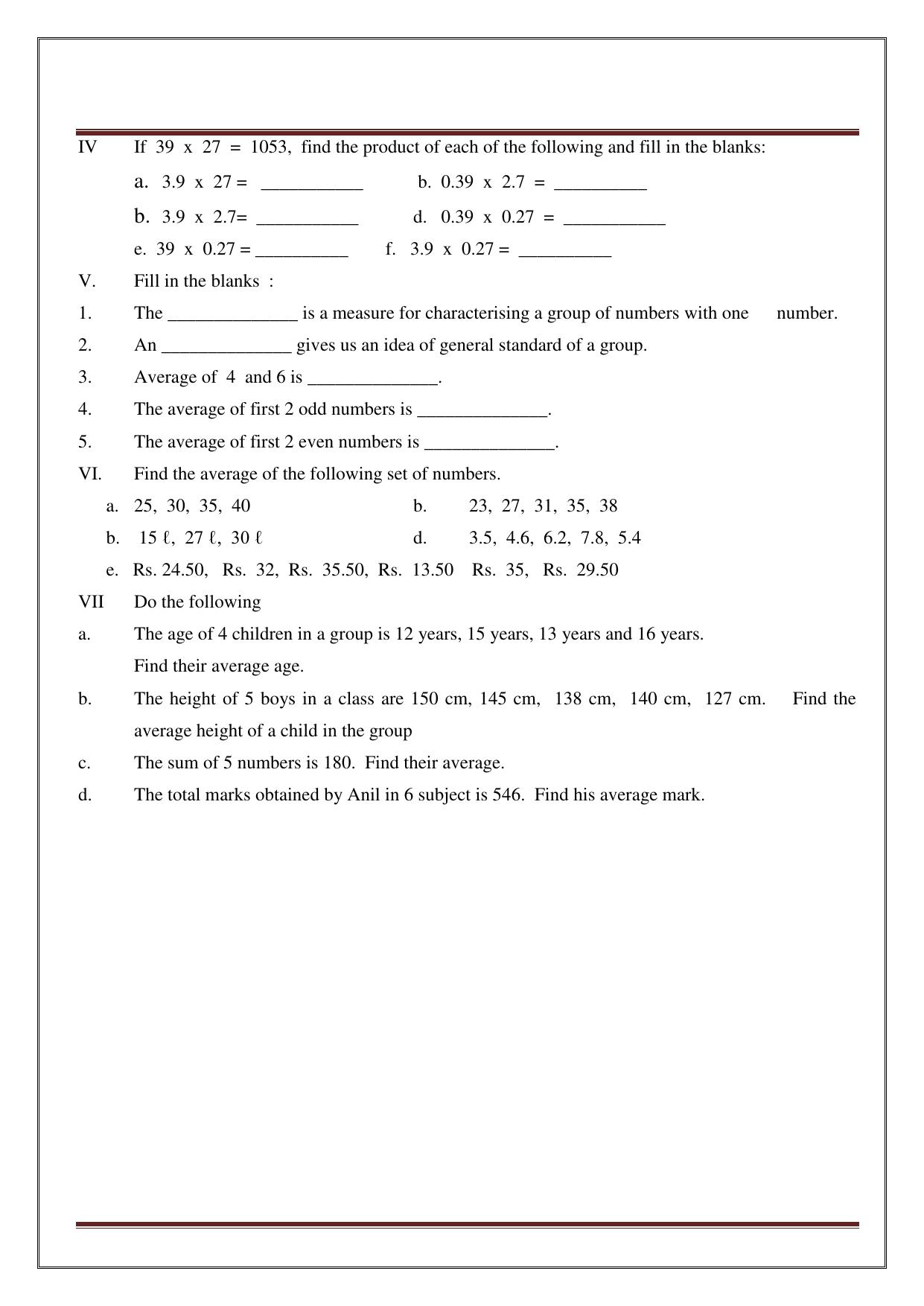 Worksheet for Class 5 Maths Assignment 33 - Page 37