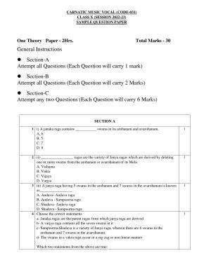 CBSE Class 10 Carnatic Music-Vocal Sample Papers 2023