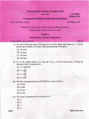 ICMAI June 2019 Fundamentals of Business Mathematics and Statistics Question Paper