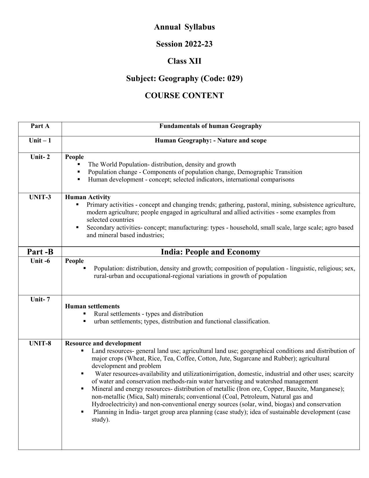 Edudel Class 12 Geography Syllabus - Page 1
