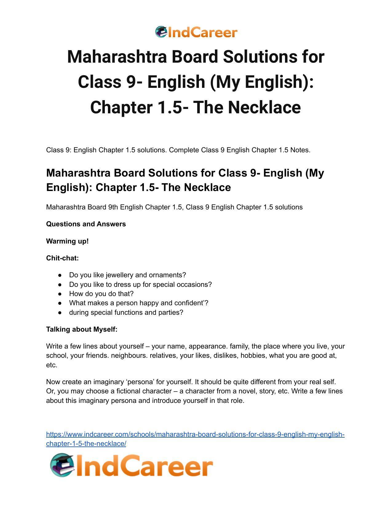 Maharashtra Board Solutions for Class 9- English (My English): Chapter 1.5- The Necklace - Page 2