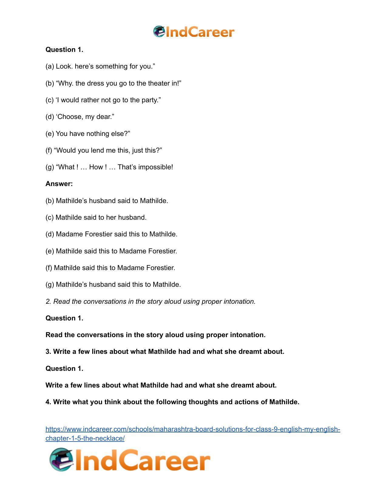 Maharashtra Board Solutions for Class 9- English (My English): Chapter 1.5- The Necklace - Page 4