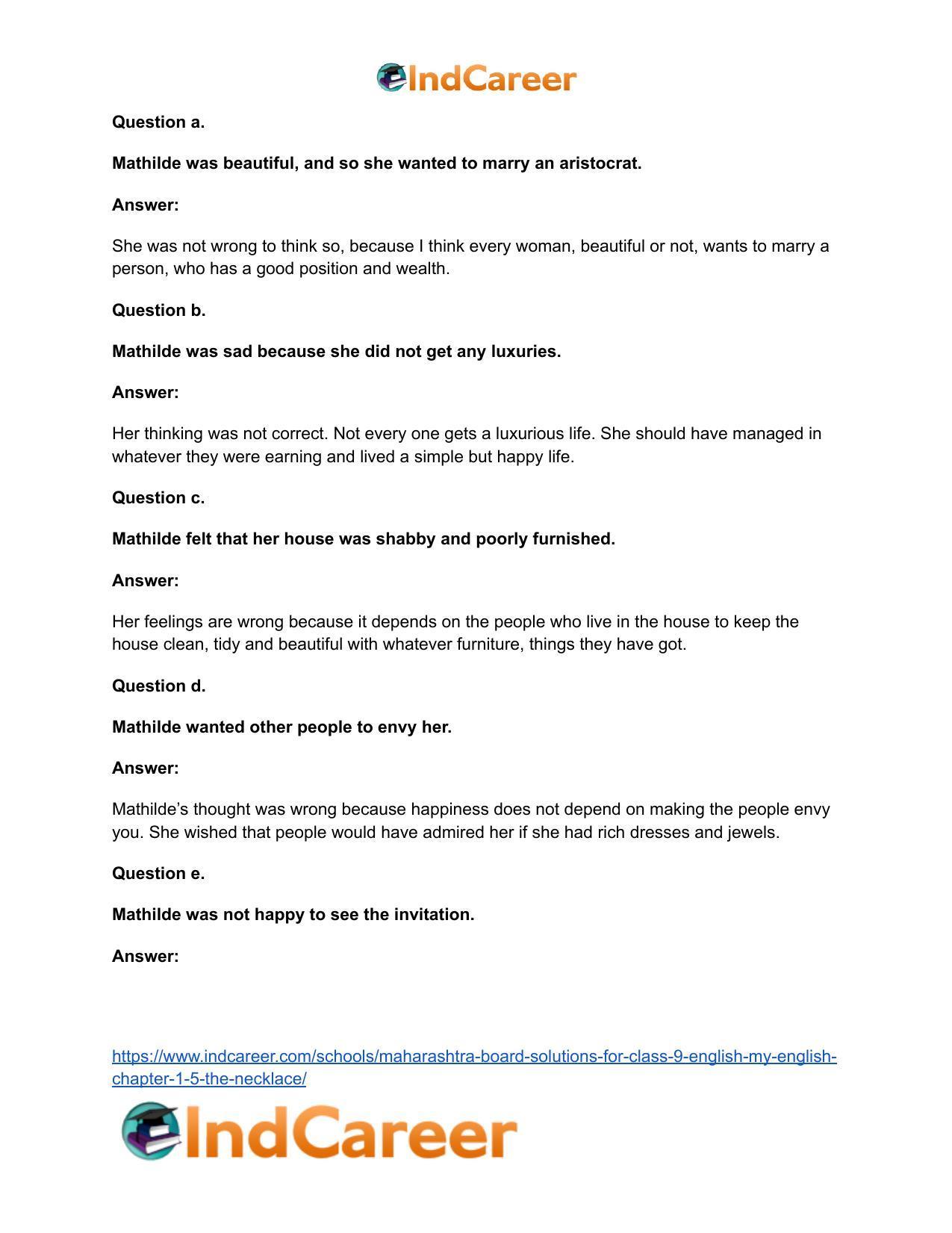 Maharashtra Board Solutions for Class 9- English (My English): Chapter 1.5- The Necklace - Page 5