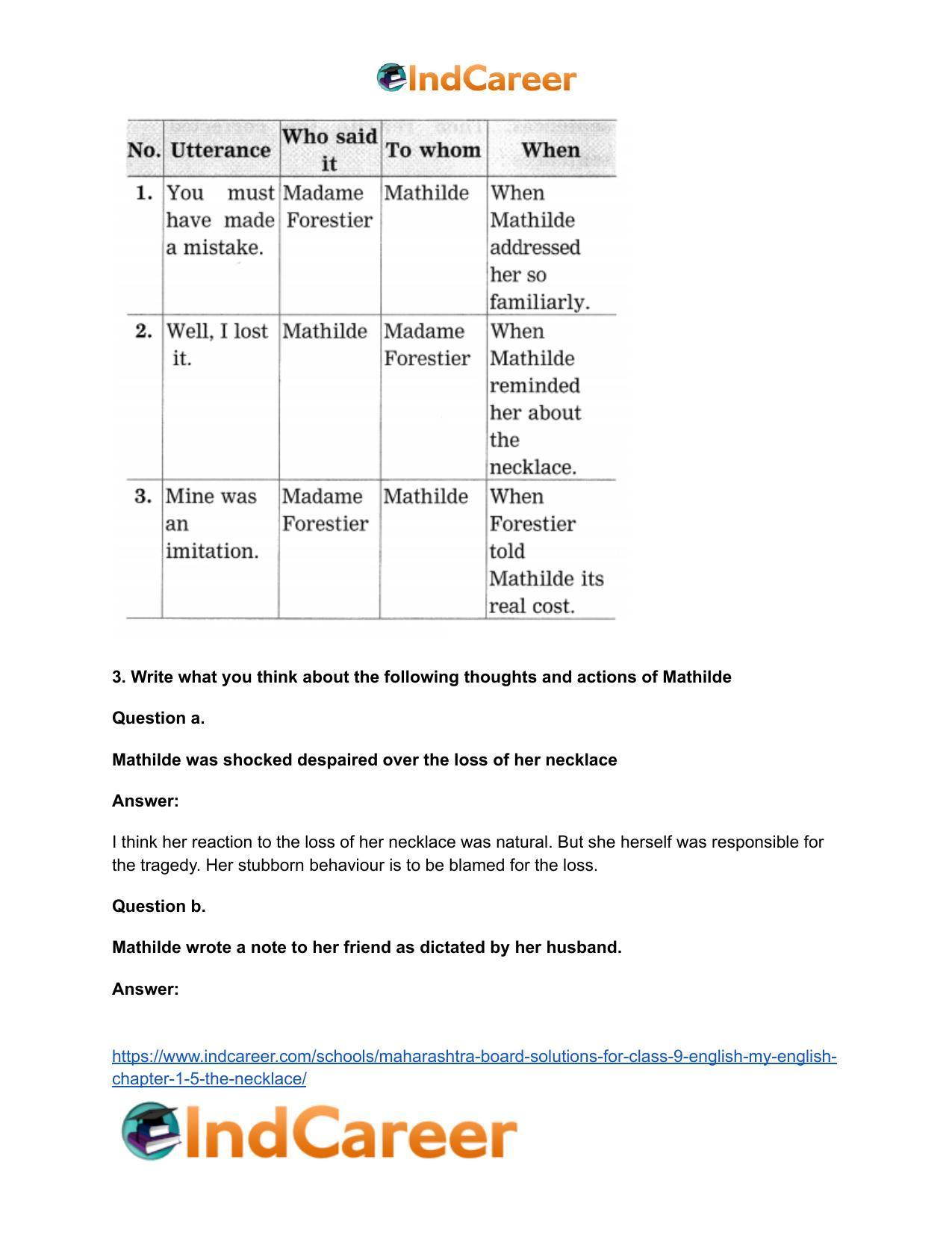 Maharashtra Board Solutions for Class 9- English (My English): Chapter 1.5- The Necklace - Page 11