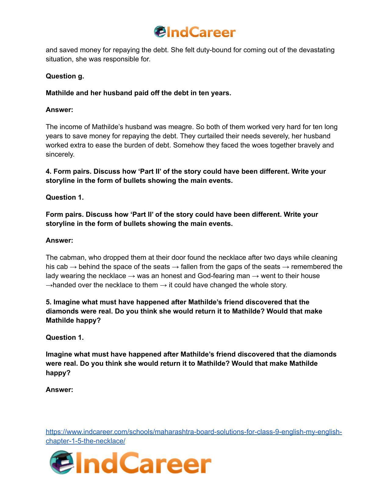 Maharashtra Board Solutions for Class 9- English (My English): Chapter 1.5- The Necklace - Page 13