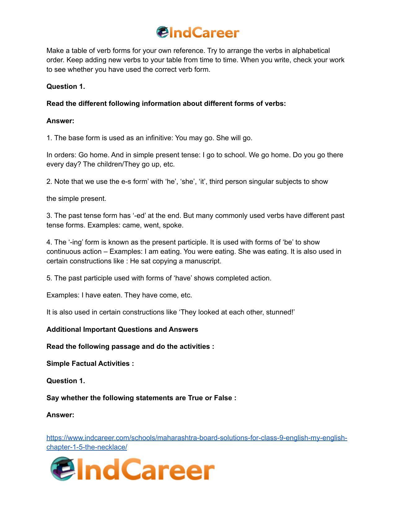 Maharashtra Board Solutions for Class 9- English (My English): Chapter 1.5- The Necklace - Page 16