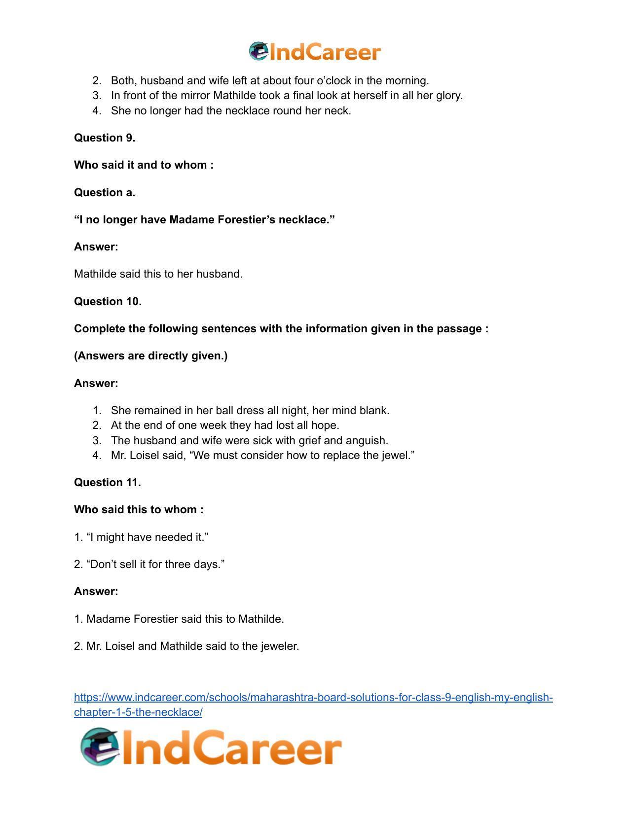 Maharashtra Board Solutions for Class 9- English (My English): Chapter 1.5- The Necklace - Page 19