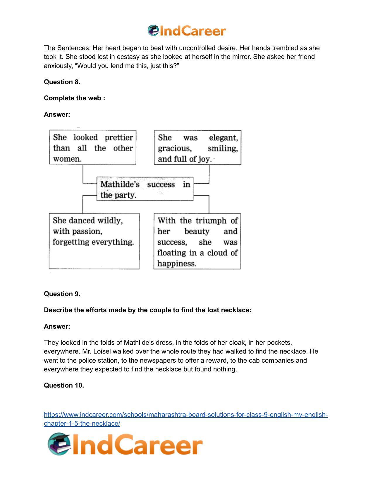 Maharashtra Board Solutions for Class 9- English (My English): Chapter 1.5- The Necklace - Page 24