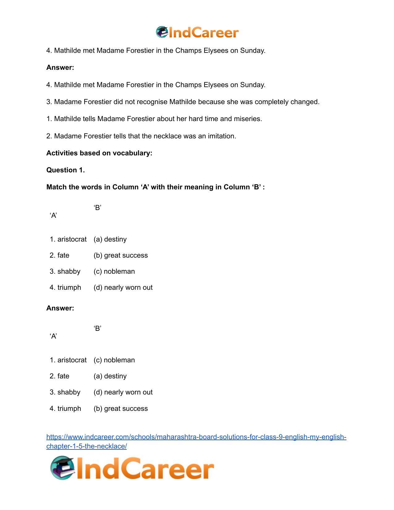 Maharashtra Board Solutions for Class 9- English (My English): Chapter 1.5- The Necklace - Page 26